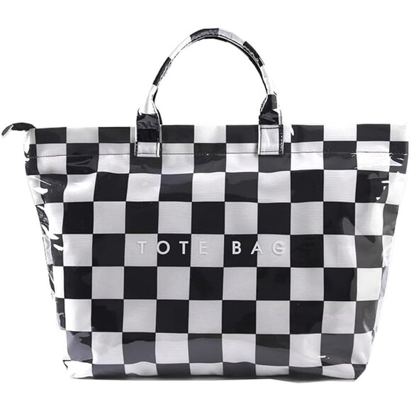 Handbags - Trendy Women's Checkered PVC Tote Bag Large Waterproof Lightweight